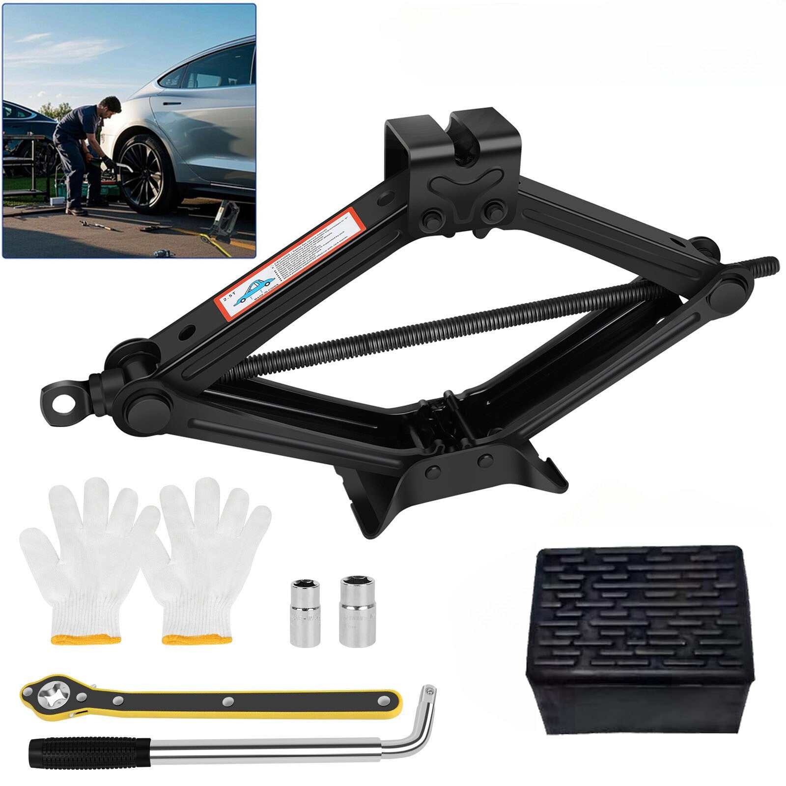 Ciseaux Jack Set 3 tonnes de voiture Auto Jack Kit avec clé à main Cran Lug Clé Royaume-Uni