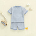 Casual Striped Waffle-knit Letter-embroidered Short-sleeve Top and Shorts