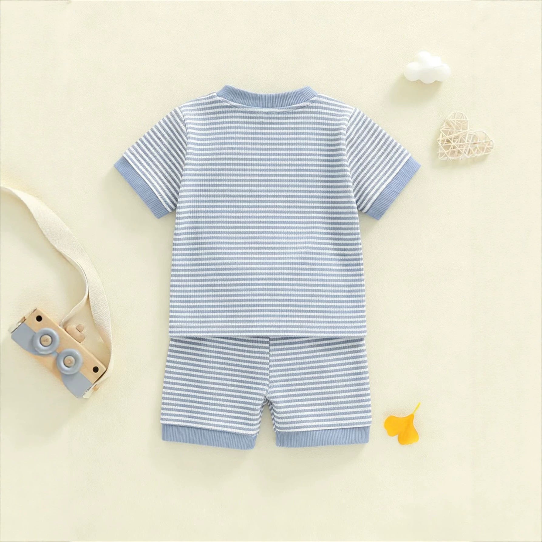 Casual rayé Waffle-knit Lettre-brodé manches courtes et shorts