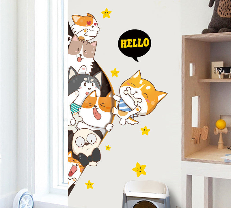 Stickers Armoire Cat Cartoon Stickers Décoration de chambre Créative Stickers Mur Litter Cat