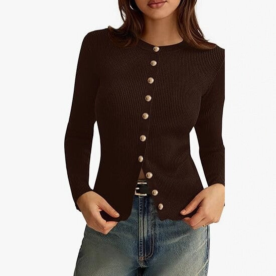 Femmes Manches longues Button-front Knit Cardigan