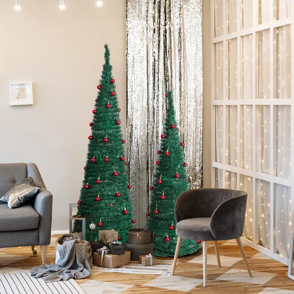 2 Pack, 6FT 5FT Arbre artificiel pop up de Noël avec des ornements de boules rouges pour la maison Offi