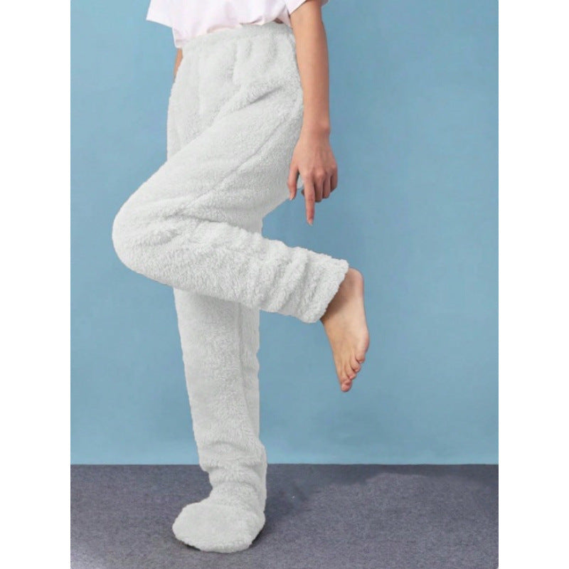 Pantalons de sommeil épais à la maison avec chaussettes