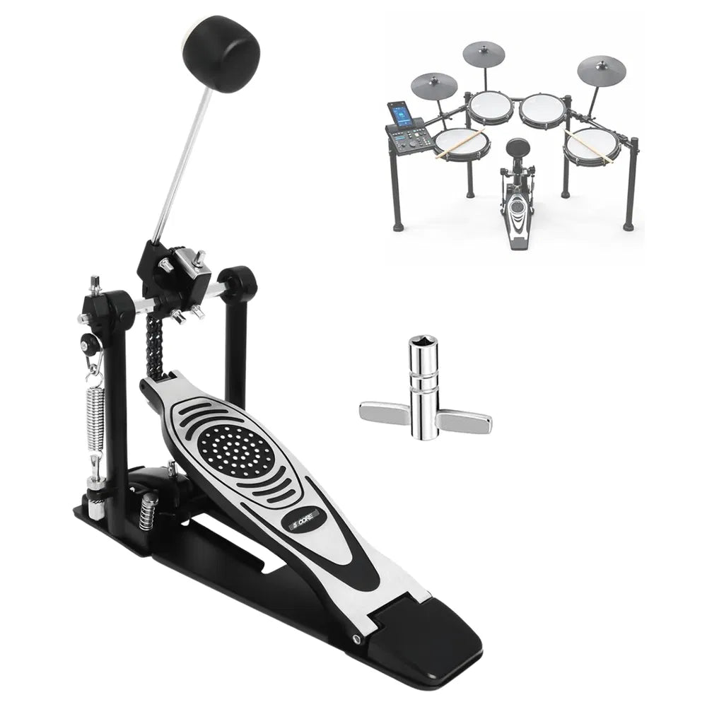 5 Core Bass Drum Pedal Mount Ajustable Felt Beater Head Single Chain HeavyDuty Kick Drum