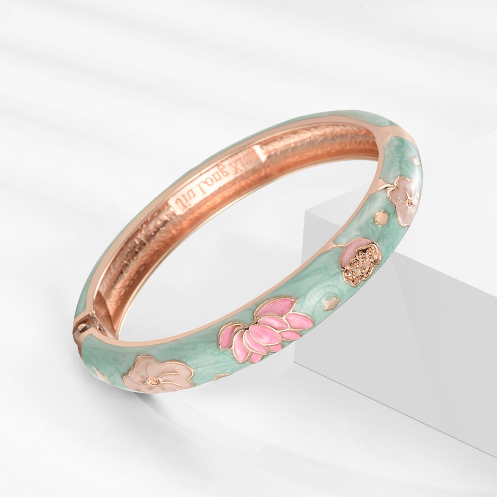 Dai Li Style Ethnique Green Series Bracelet Fleur Style Chinois Bracelet Peony Enamel Drop