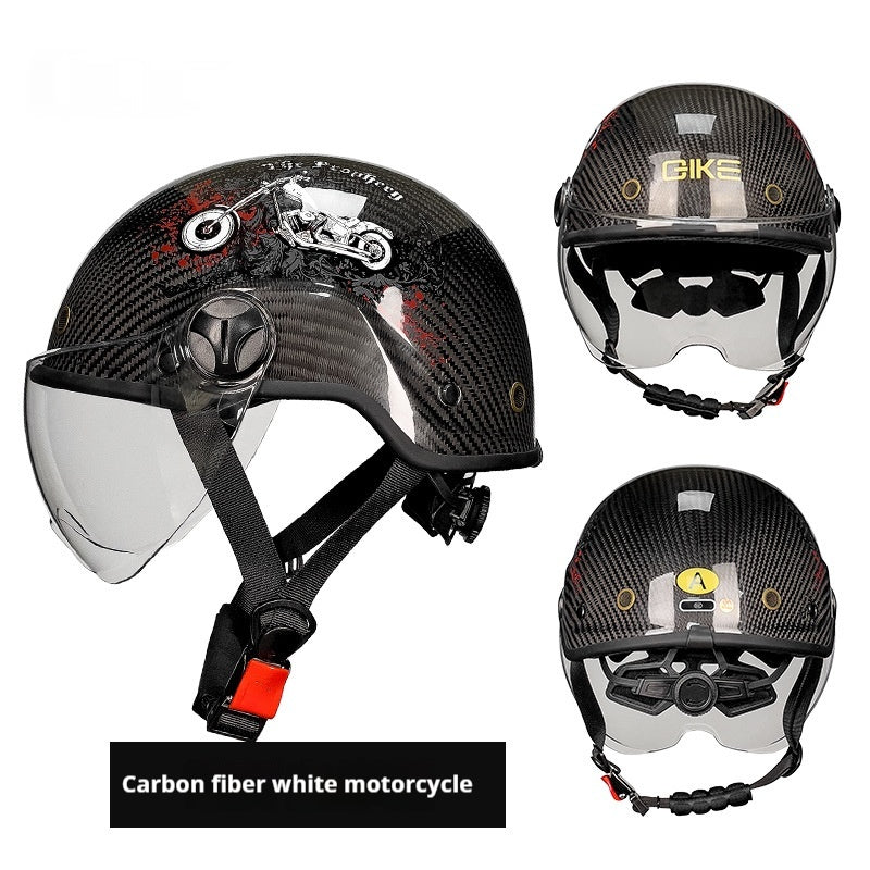 Fibre de carbone demi casque électrique moto moto d'été hommes et femmes équitation il