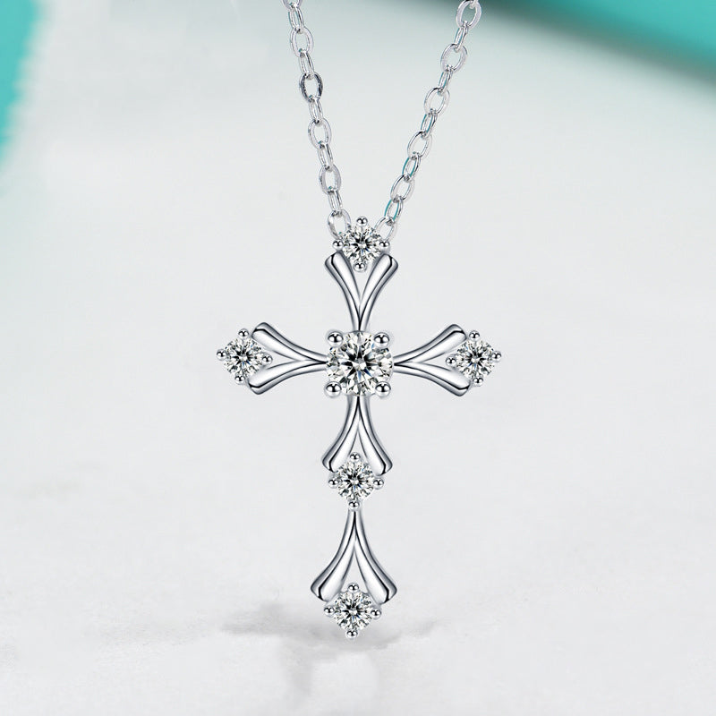 S925 Collier de croix de moussanite en argent sterling