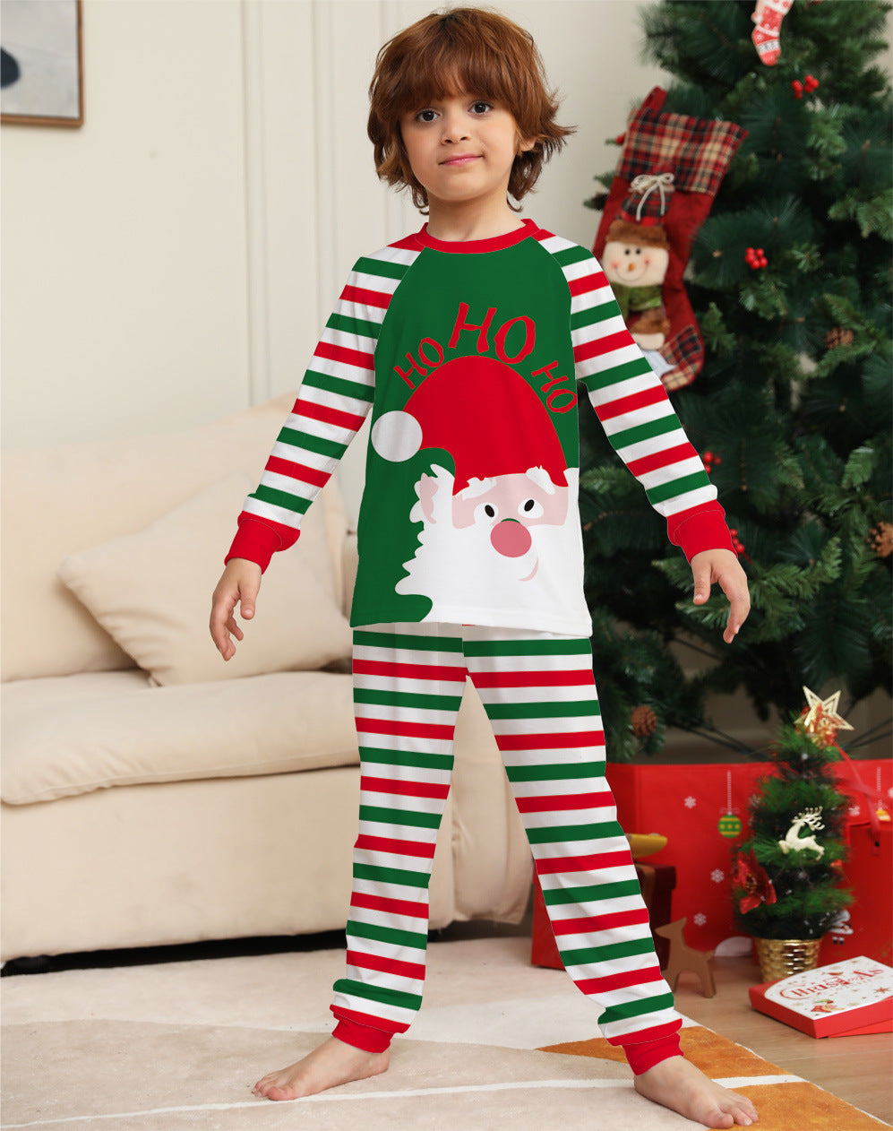 Famille Noël Pyjama Ensembles de Matching Red Stripe Xmas Vacances Sleepwear Jammies Longue Manche
