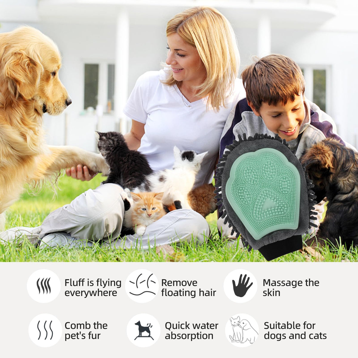 Gant de lavage des chiens pour chiens pour chiens et chats Gant de brosse de massage pour chiens