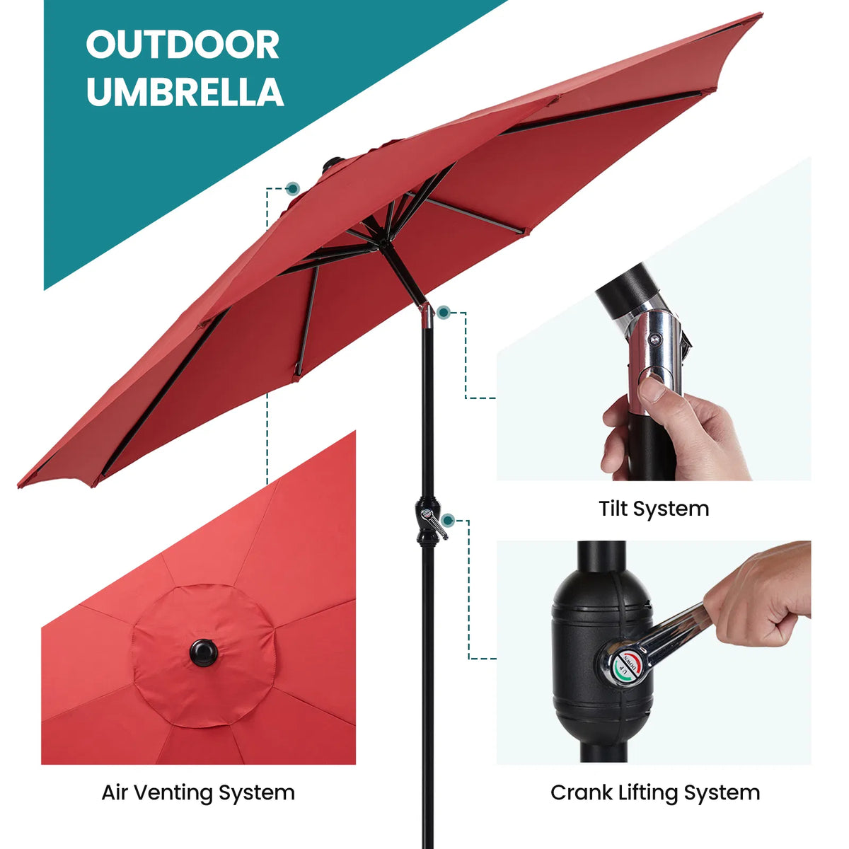 Parapluie extérieur Patio avec Tilt bouton poussoir et Crank