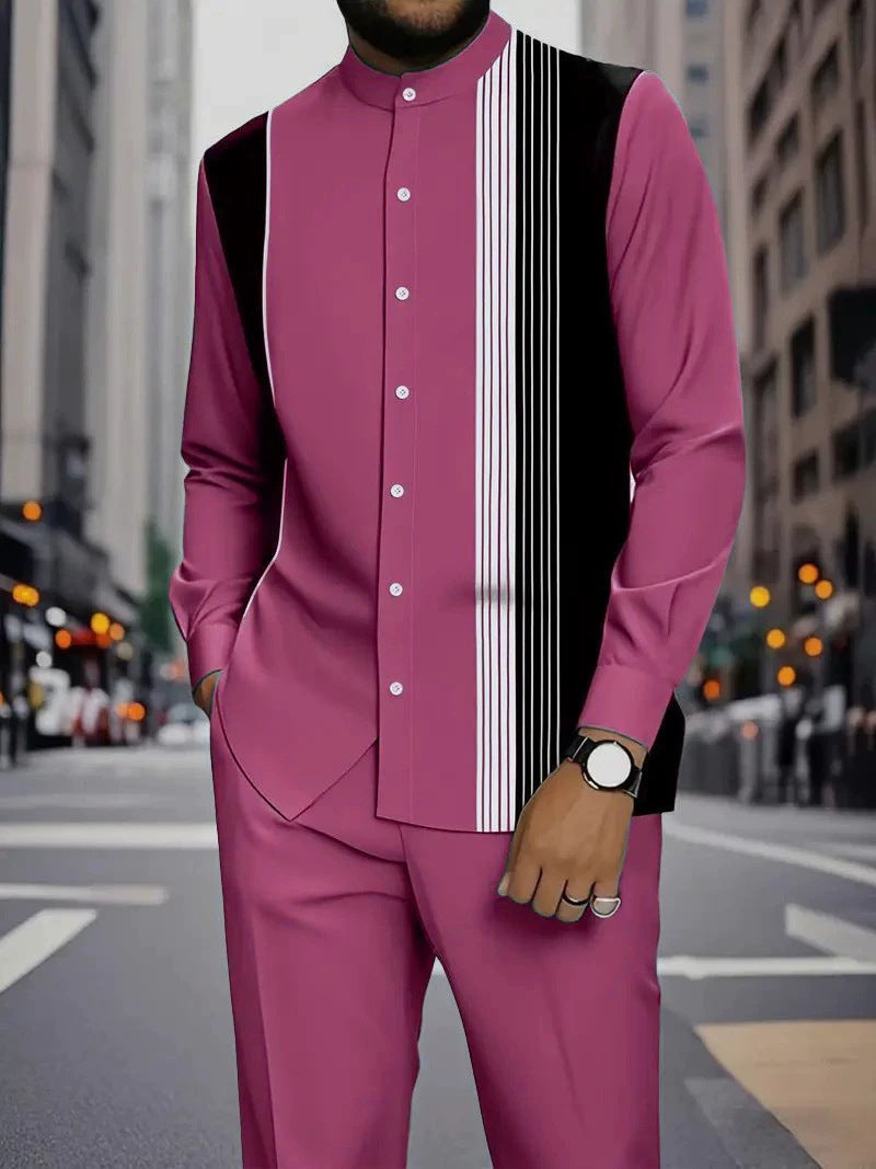 Chemise rayée imprimée homme avec ensemble de boutons noirs