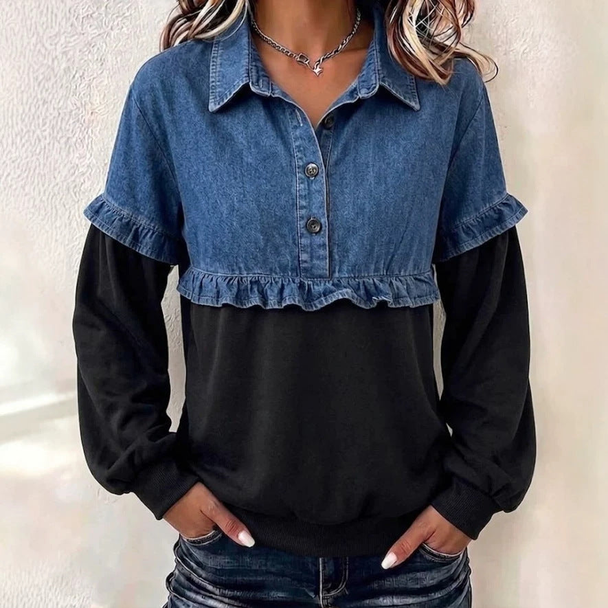 T-shirt denim-panel mode pour femmes