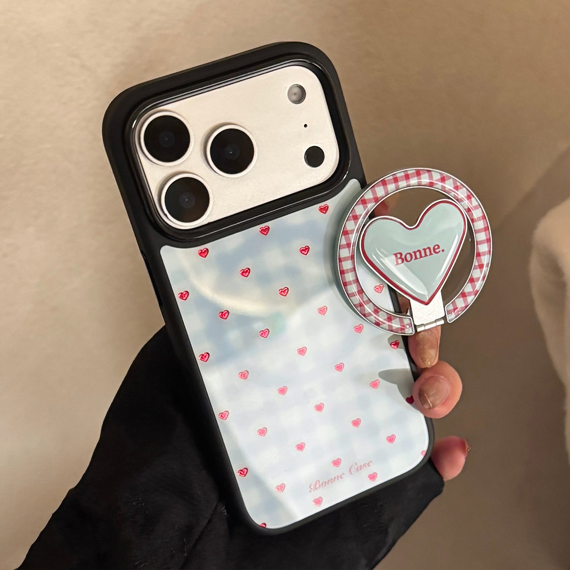 Clapet de téléphone à aspiration magnétique au cœur en treillis bleu doré