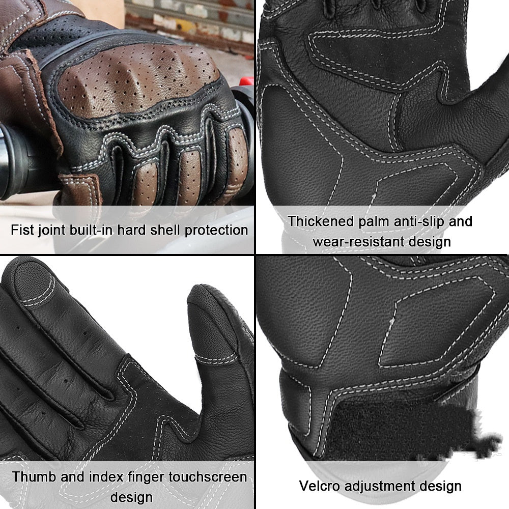 Gants de moto en cuir d'équitation à écran tactile respirant résistant à la chute pour hommes