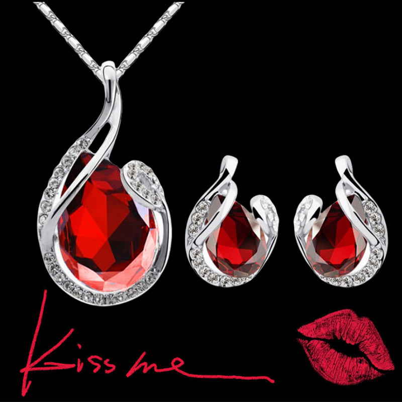 3pcs Strass Collier ensemble avec boucles d'oreilles Mode en forme de goutte d'eau pour femmes Val