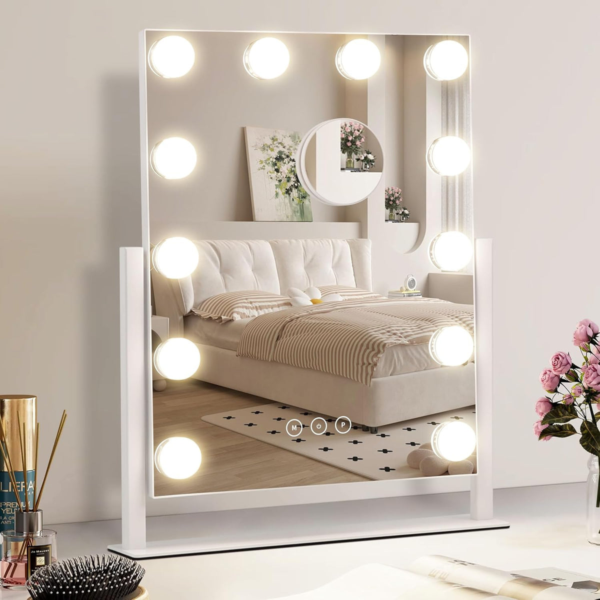 Miroir de vanité de table avec ampoule intégrée