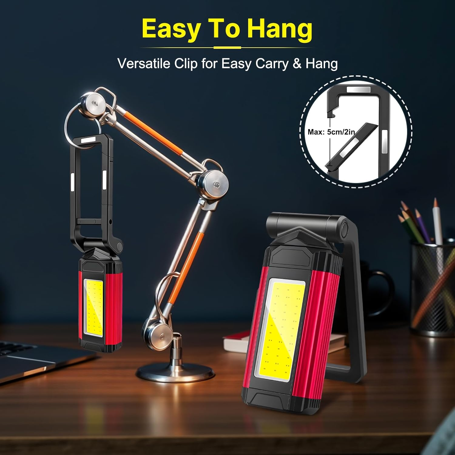 Lumière de travail magnétique Lampe de poche rechargeable Lampe de travail portable LED 7 Modes de lampe de poche Wit