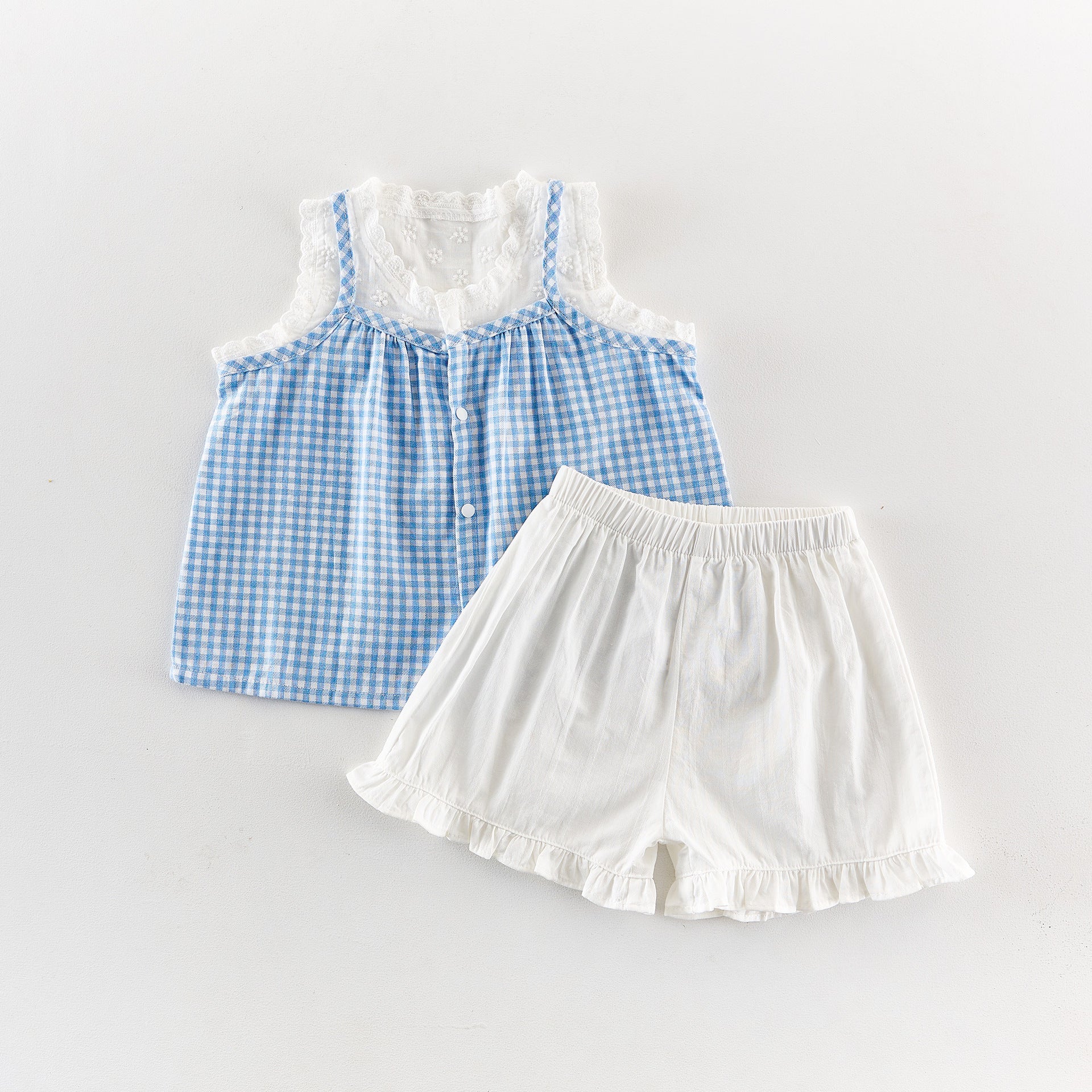 Dentelle Plaid Deux pièces Set pour les petites filles Vest Top et Blouse