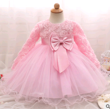Robe fille à manches longues robe rose robe enfant robe