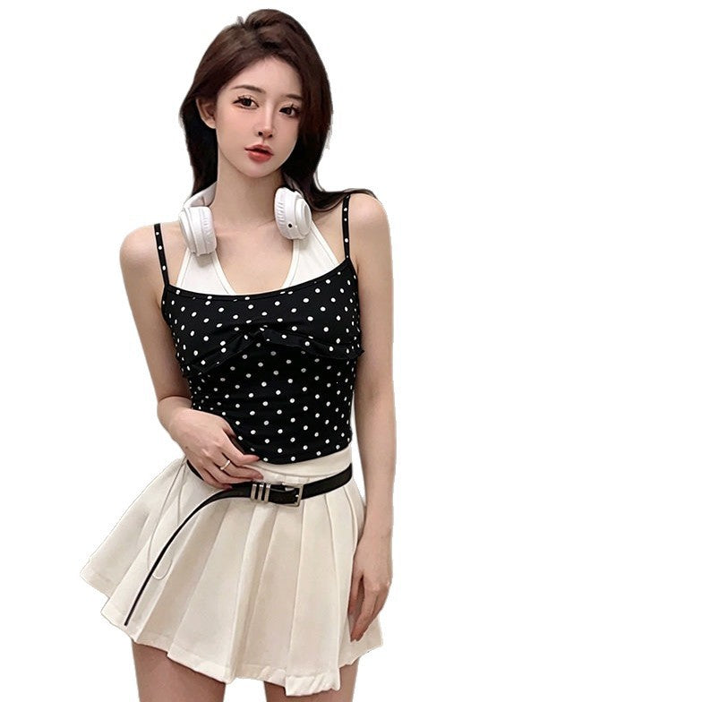 Faux deux pièces Halter-Neck Polka-Dot Camisole pour les femmes