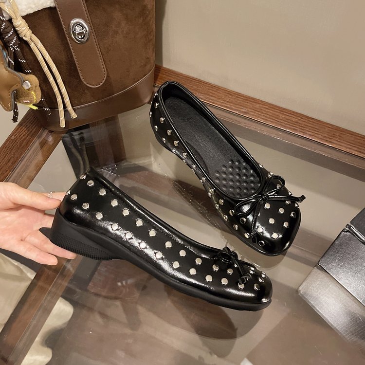 Été Rivet Bow Mary Jane Chaussures Slip sur l'élévation intérieure Ballet Flats Pour Femmes