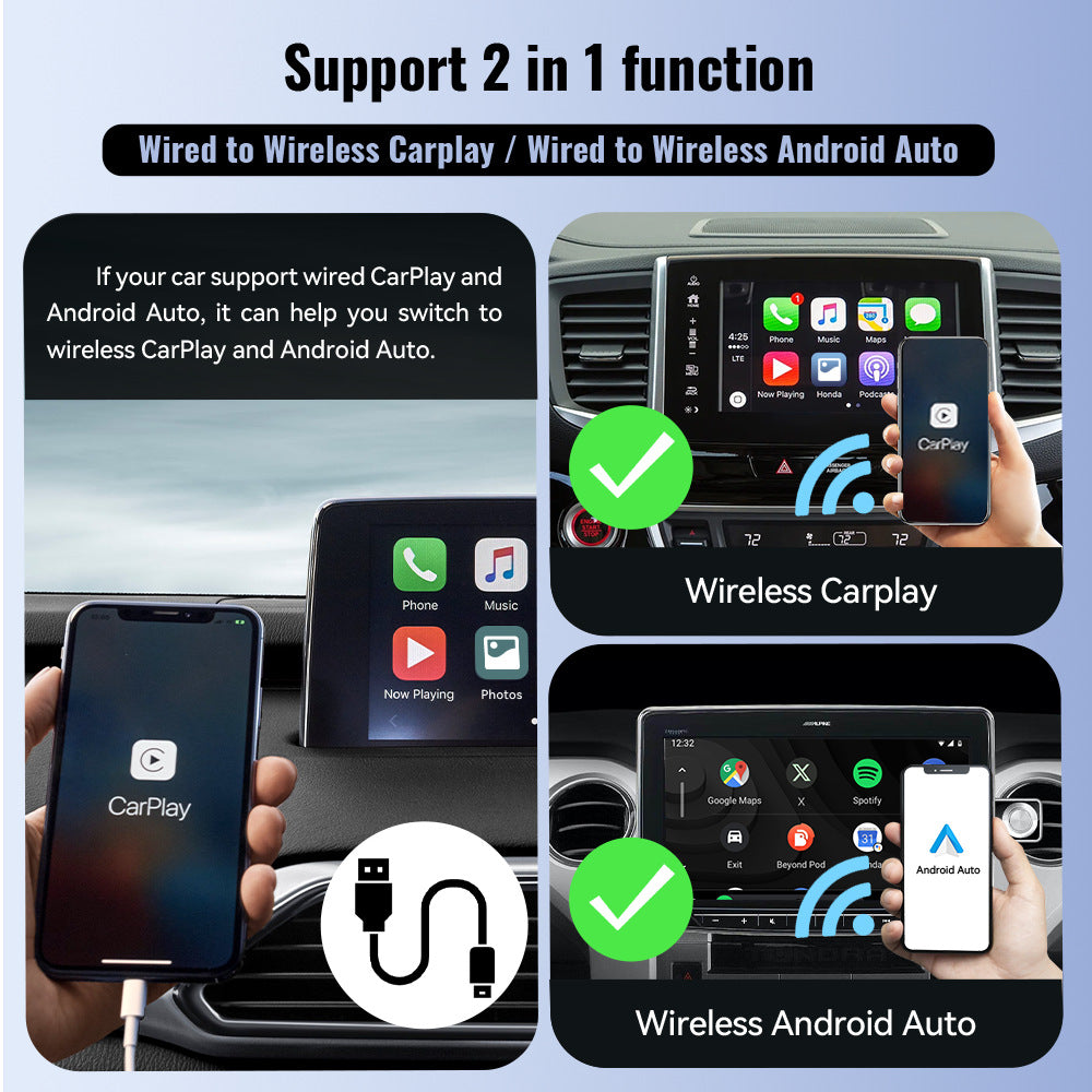 Mini 2-en-1CarplayUSB Interface Données sans fil