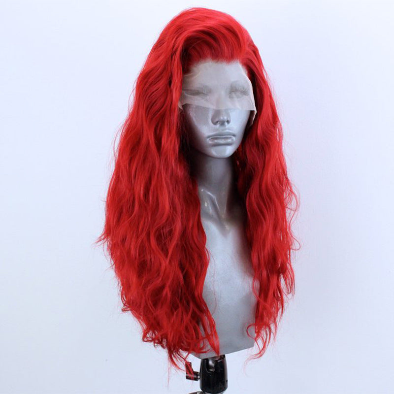 Rouge cheveux bouclés demi-main crocheté la dentelle avant Perruque synthétique