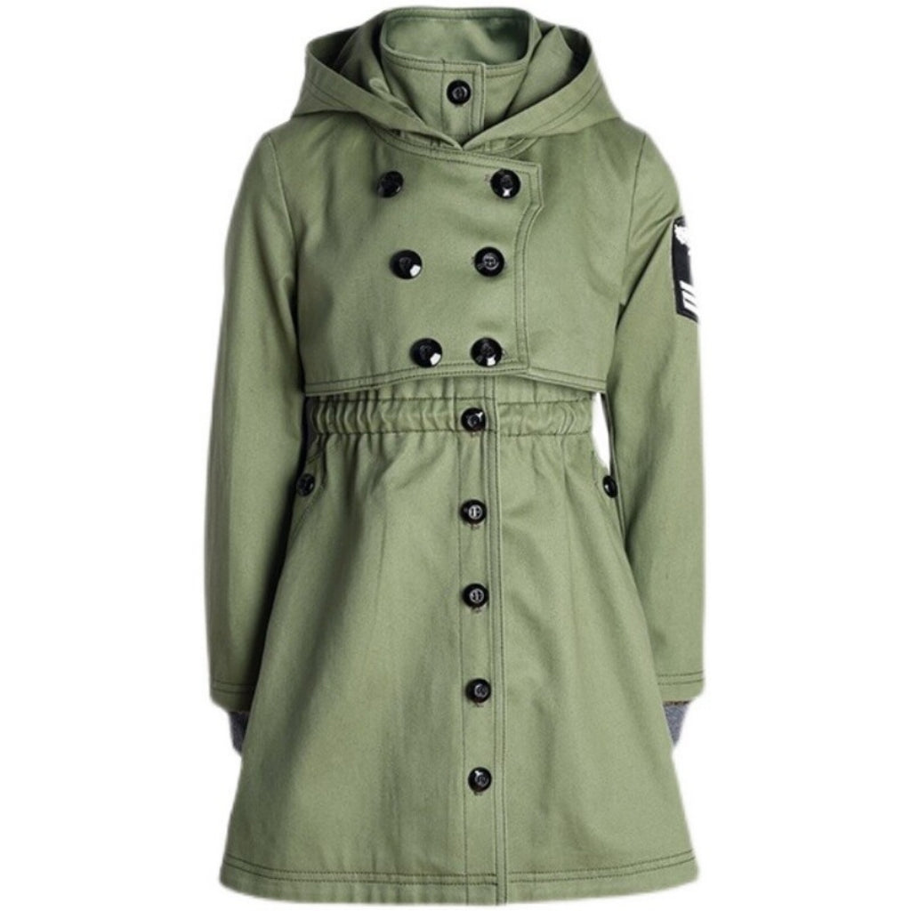 Filles Automne Printemps Enfants Coton Windproof Noir Vert Trench Coat 3-7Y