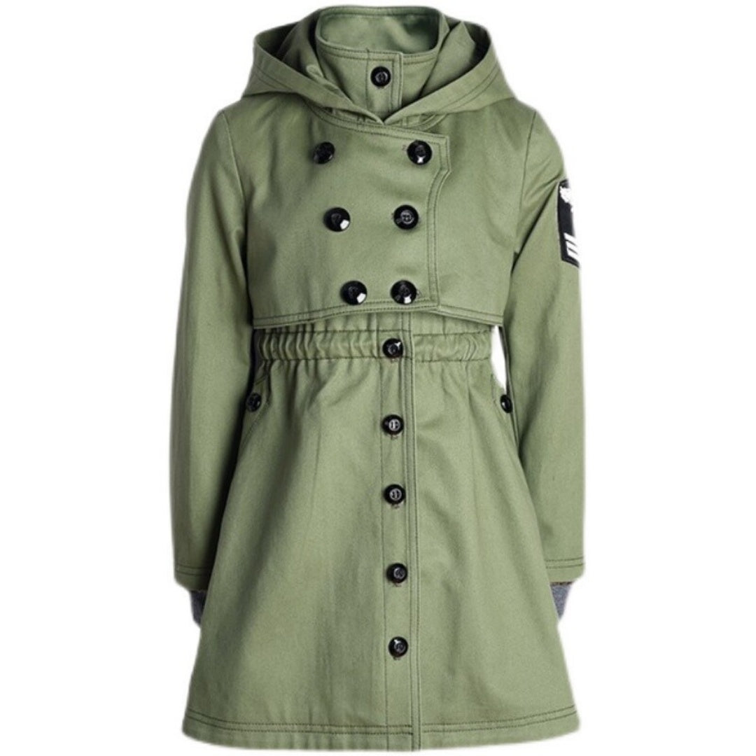 Filles Automne Printemps Enfants Coton Windproof Noir Vert Trench Coat 3-7Y