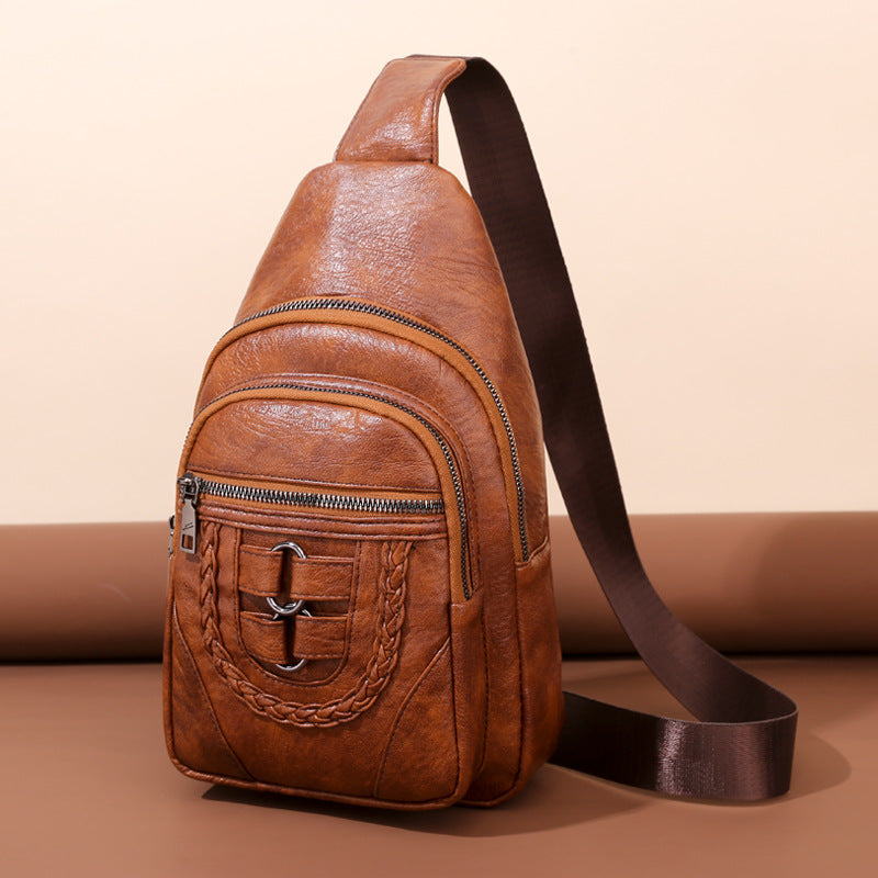 Simple poitrine PU souple cuir texturé sac à épaule