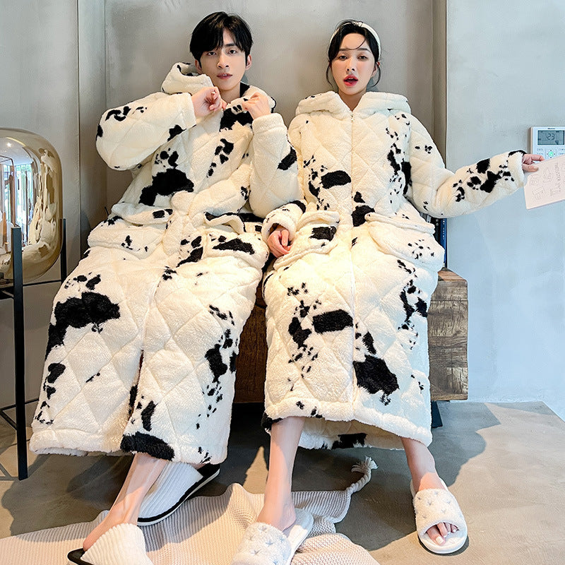 Pyjama de vache matelassé d'hiver pour hommes Épaisseur Corail Fleece Peignoir Vêtements de maison Chemise