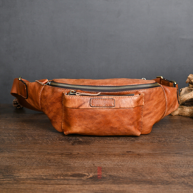 Sac de poitrine en cuir véritable rétro casual