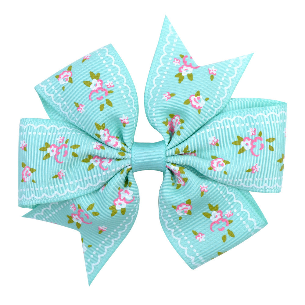 Imprimé Daisy Sunflower Dotted Rib with Fishtail Bow Baby Hair Clip
