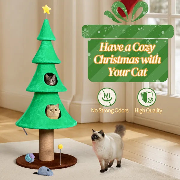 59in Grand grand arbre de Noël tour de chat avec 2 condos de chat et poste de scratching