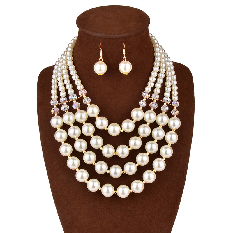 Collier Europe perle cristal Collier Long Boucles d'oreilles femme mariée bijoux ensemble accessoires