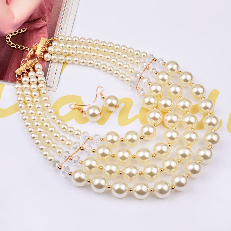 Collier Europe perle cristal Collier Long Boucles d'oreilles femme mariée bijoux ensemble accessoires