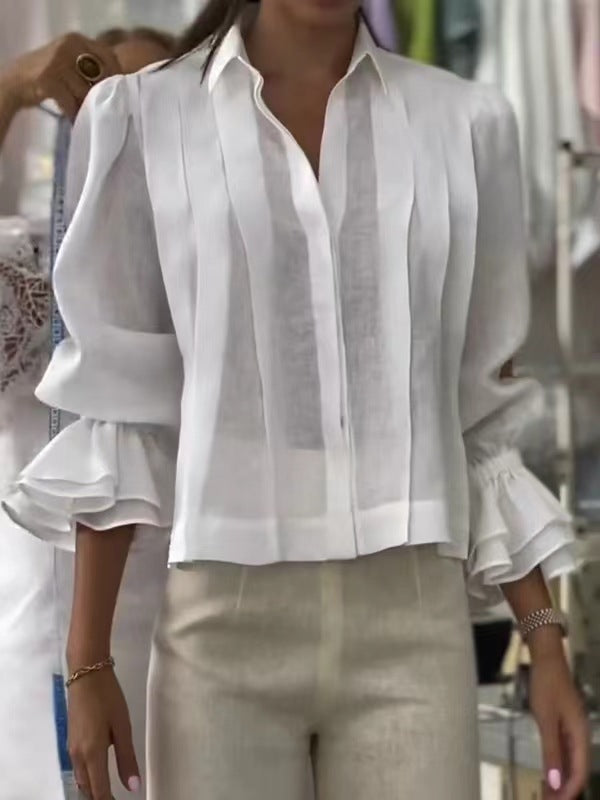 Été européen et américain Femmes Casual Loose Mode plissé Patchwork couleur solide Lo