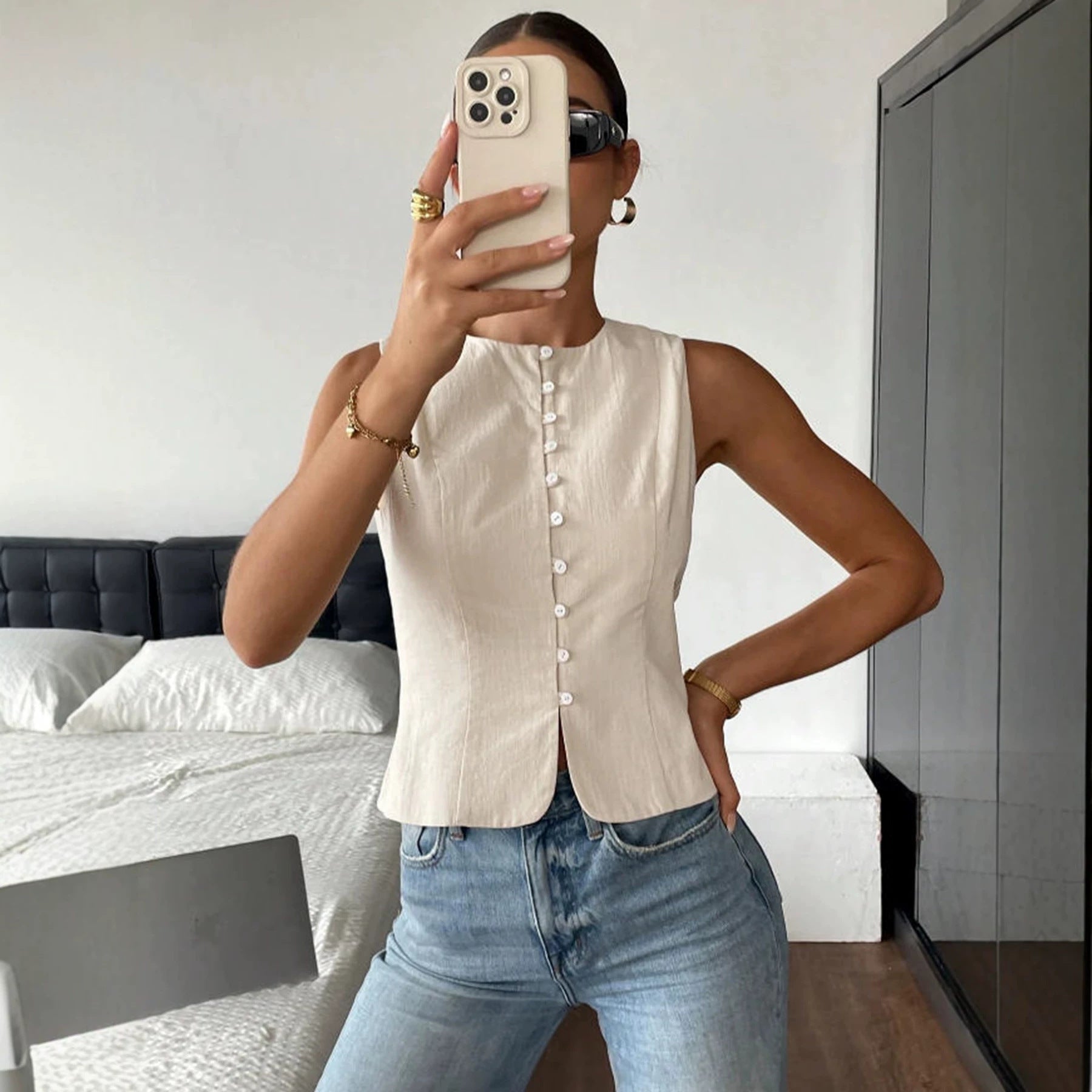 Top Veste casual simple et élégant en couleur solide