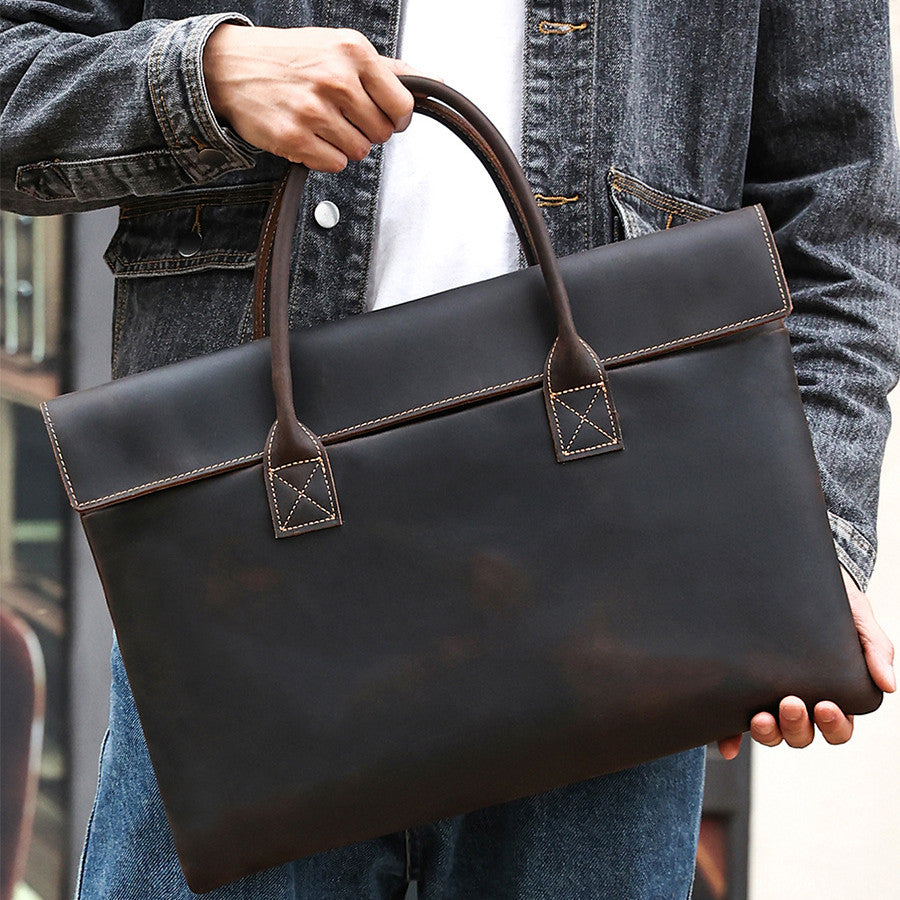 Crazy Horse cuir homme sac à main mince et portable