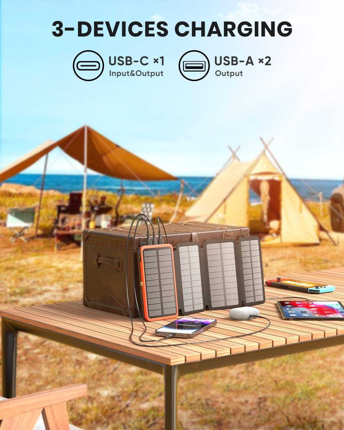 1o000mAh Solar Power Bank Chargeur de batterie 2USB LED étanche pour téléphone cellulaire