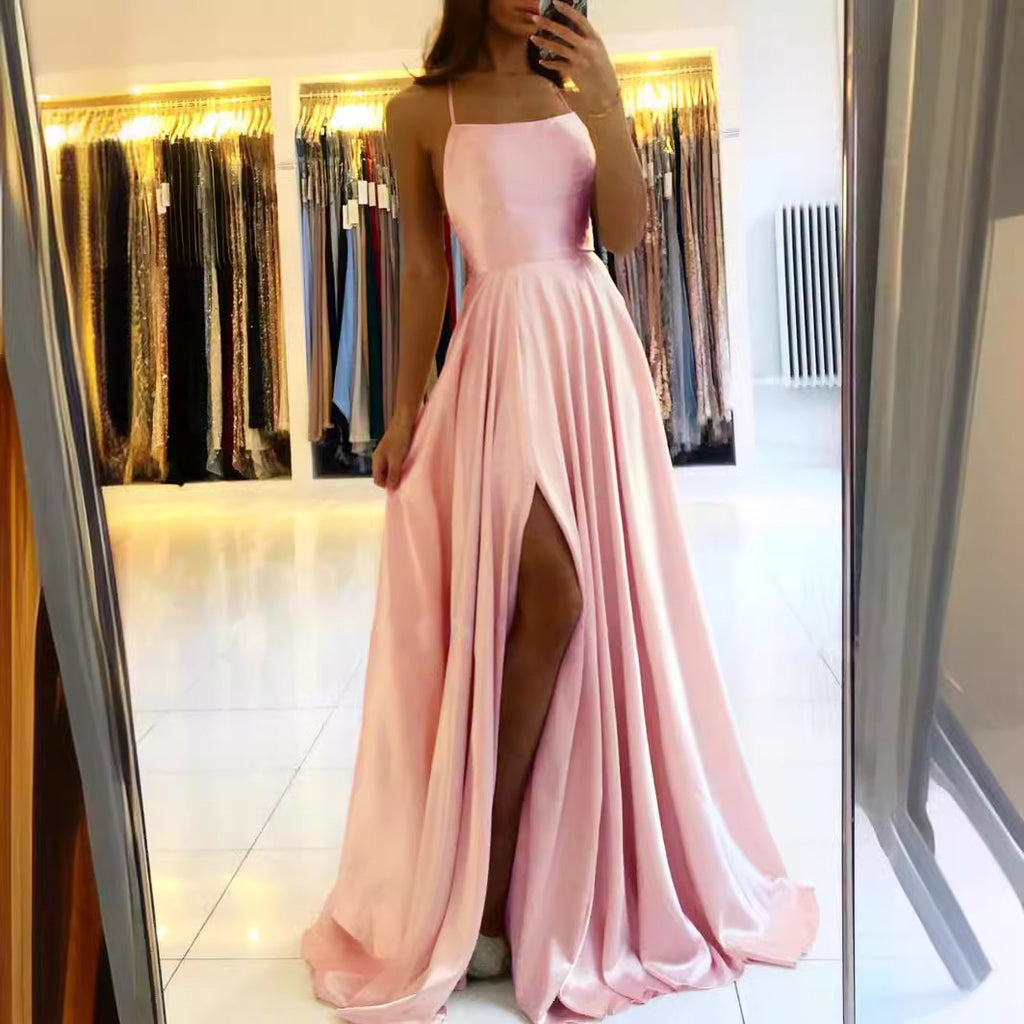 Robe de style européen et américain longue d'Amazon Slim Strap dos à dos Robe haute fente Danc