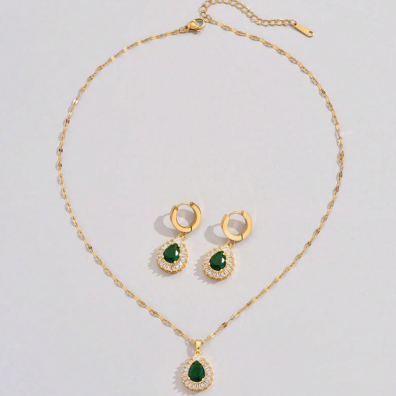 Rétro Hong Kong Style Jade blanc collier collier Boucles d'oreilles