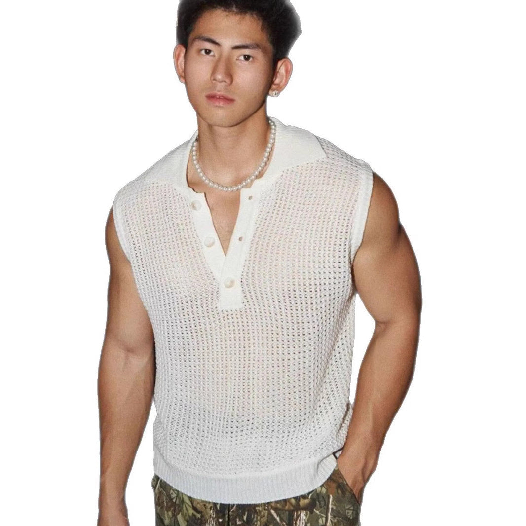 Ice Silk Knit Sleeveless T-Shirt