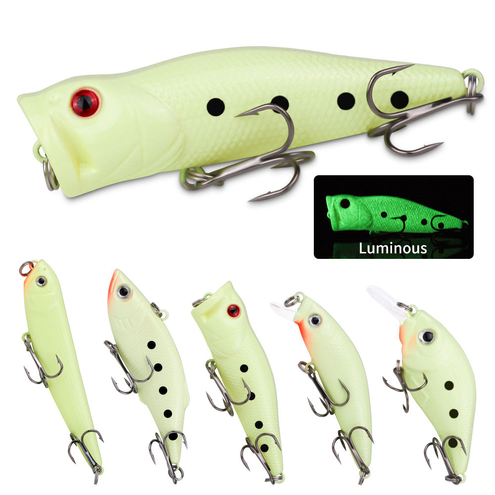 Ensemble de 22 pièces Lure dure Soft Frog Popper Minnow Pencil VIB Luminous Bait Set Crochets durables
