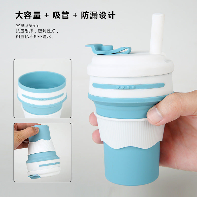 Coupe d'eau en silicone Coupe pliante Coupe d'aspiration Tube Coupe de café portable Coupe d'eau Voyage d'eau