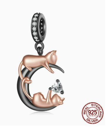 Chat et Lune Charm Perles perdues