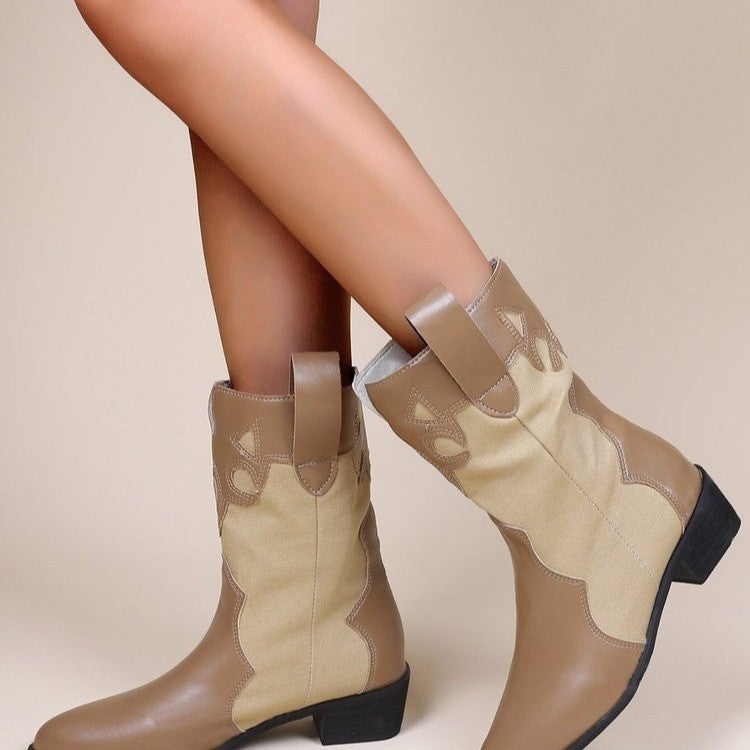 Femmes pointu Toe Chunky Taloné Bottes occasionnelles mi-calf