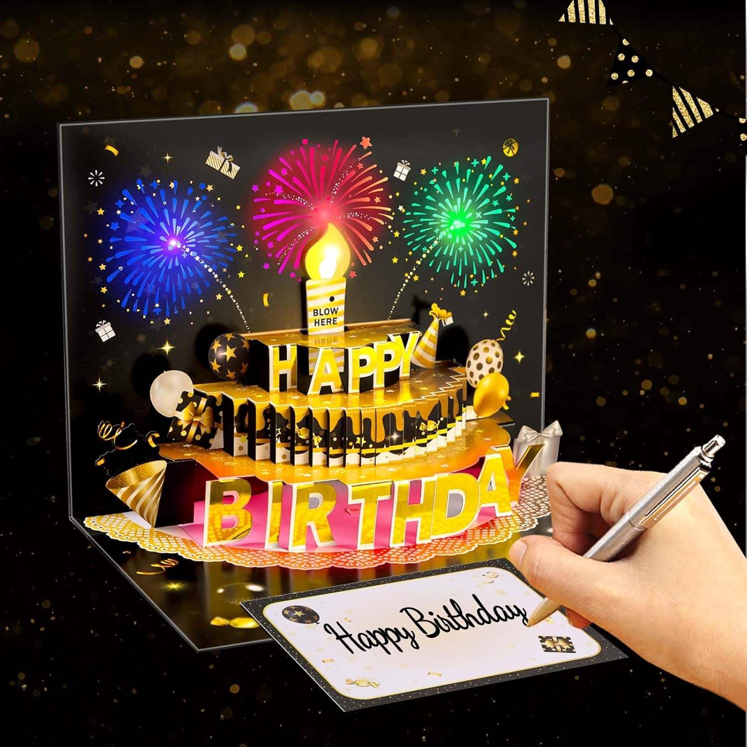 Light Music Up carte cadeau gâteau carte d'anniversaire heureux avec enveloppe