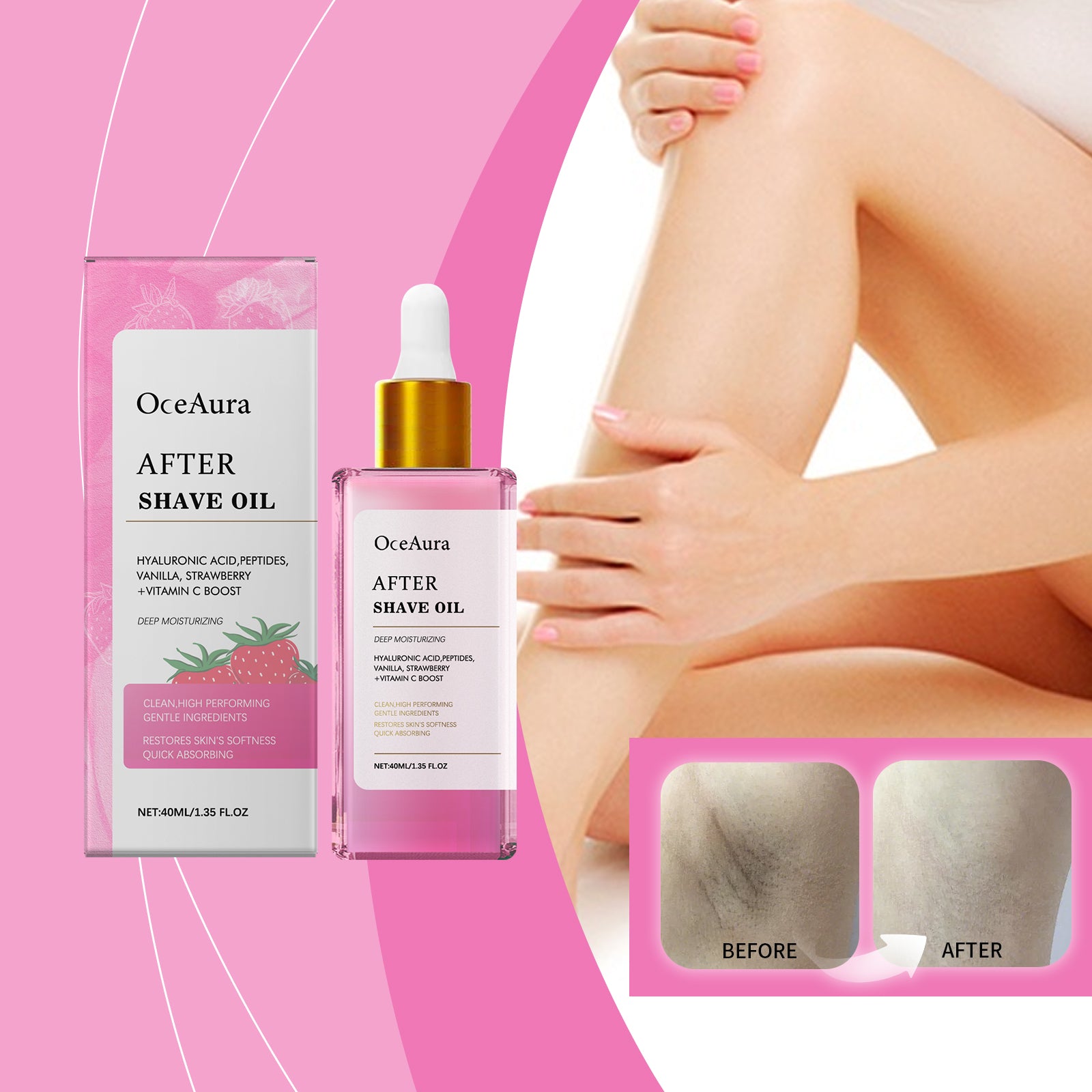 Enlèvement des cheveux et réparation du rasage Huile essentielle Fraise Saveur 40ml-boîte