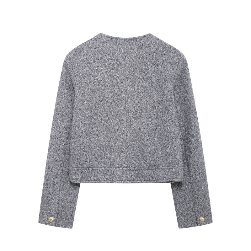 Veste en cuir perle à col rond tendance
